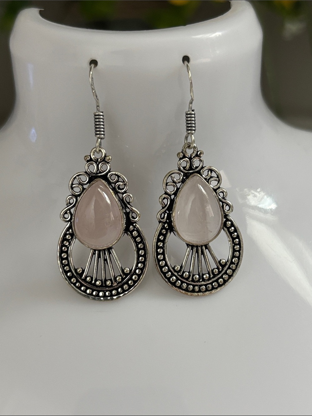 Rose Quartz Gemstone Handmade Drop Dangle Earrings